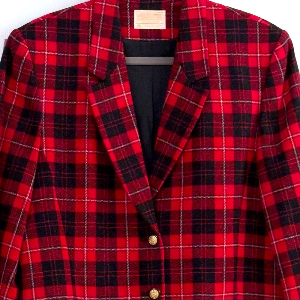 Pendleton Virgin Wool Lightweight Plaid Black Red… - image 3